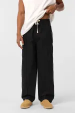 Bağcıklı Baggy Gabardin Pantolon Siyah