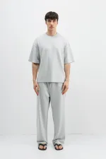 Modal Karışımlı Oversize Tişört Açık Gri