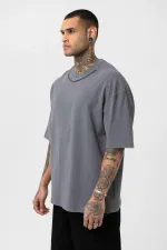 Yıkamalı Zincir Detaylı Oversize Tişört Füme