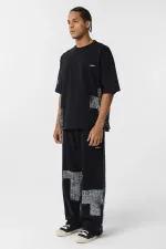 Etnik Desenli Oversize Eşofman Takım Siyah