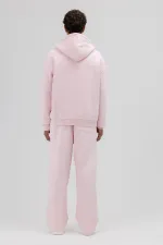 Basic Fermuarlı Oversize Kapüşonlu Sweatshirt Pembe