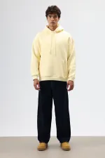 Sweat à capuche basique oversize délavé jaune