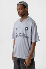 Baskılı Oversize Forma Tişört Gri