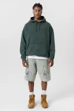 Premıum Yıkamalı Kapüşonlu Oversize Sweatshirt Koyu Yesıl