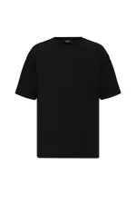 Arka Yazı Baskılı Oversize Triko Tişört Siyah