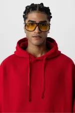 Sweat à capuche oversize basique avec poche, rouge