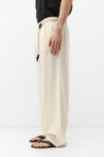 Kemer Detaylı Oversize Keten Pantolon Naturel