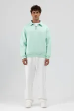 Sweat-shirt oversize à fermeture éclair et col montant, couleur menthe