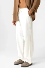 Pantalon ample en lin avec taille élastiquée, écru