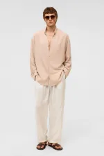 Chemise oversize à manches longues en lin beige