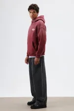 Oversize Printed Hooded Sweatshirt Burgundy