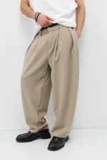 Barrel Fit Tailored Pantolon Bej