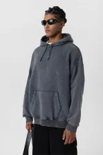 Premıum Yıkamalı Kapüşonlu Oversize Sweatshirt Siyah