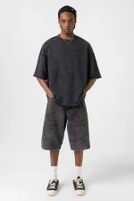 Yıkamalı Oversize Tişört Siyah