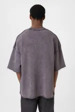 Yıkamalı Oversize Tişört Füme
