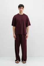 Fitilli Dokulu Baggy Eşofman Alt Mürdüm