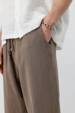 Bel Lastikli Baggy Fit Keten Pantolon Açık Kahve
