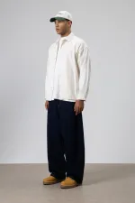 Dokulu Oversize Gömlek Ceket Ekru