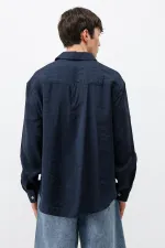 Modal Fabric Oversize Shirt with Pockets, Navy Blue