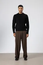 Oversize Soft Textured Crew Neck Sweater Black