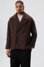 Veste courte oversize croisée en cachemire, marron