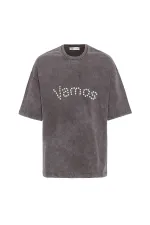 T-shirt oversize délavé à boutons, couleur café