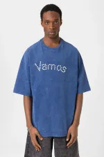 Yıkamalı Düğme Detaylı Oversize Tişört İndigo