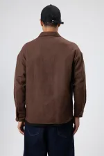 Dokulu Oversize Gömlek Ceket Kahve