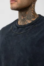 Washed Oversize T-Shirt with Chain Detail, Black
