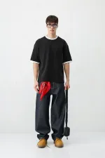 Kısa Kollu Oversize Cepli Tişört Siyah