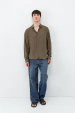 Chemise oversize légèrement texturée, marron clair