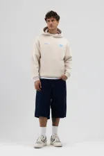 Sweat-shirt oversize imprimé au dos, couleur pierre