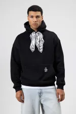 Oversize Hooded Sweatshirt with Scarf Detail, Black