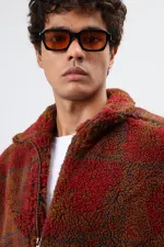 Oversize Peluş Mont Bordo