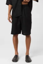 Oversize Keten Şort Siyah