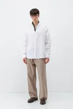 Pantalon ample en lin avec taille élastiquée, couleur vison