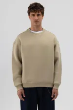 Sweat-shirt basique à col rond et coupe oversize kaki