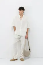 Ensemble en lin et mousseline coupe décontractée, écru