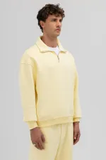 Oversize Zip-Up Stand-Up Collar Sweatshirt Yellow