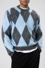 Baklava Desenli Oversize Kazak Bebe Mavi