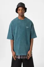 Washed Oversize Plaid Detail T-Shirt, Petrol