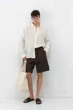 Oversize Keten Şort Kahve