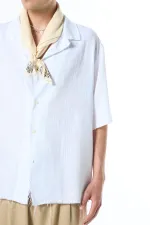 Seamless Short Sleeve Pocketless Oversize Linen Shirt White