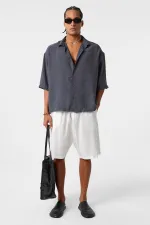 Oversize Short Sleeve Modal Fabric Shirt Anthracite