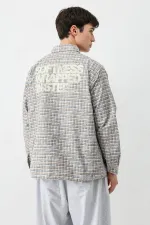 Long-sleeved plaid shirt, beige.