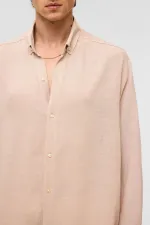 Chemise oversize à manches longues en lin beige