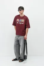 Baskılı Oversize Tişört Bordo