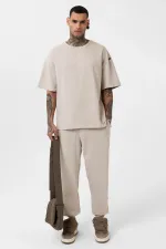 Paça Lastikli Basic Oversize Eşofman Takımı Bej