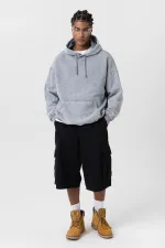 Sweat-shirt à capuche oversize gris délavé de qualité supérieure