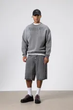 Sweat-shirt oversize imprimé délavé, gris foncé